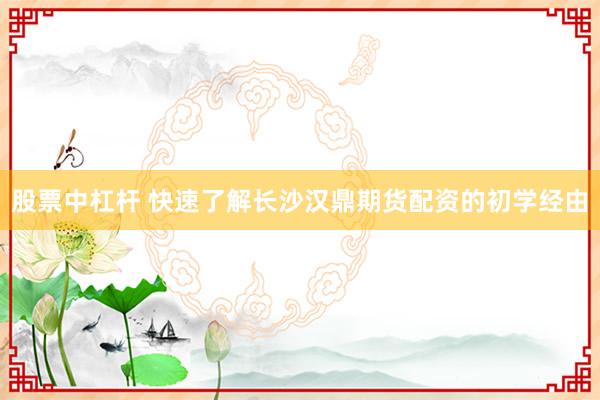 股票中杠杆 快速了解长沙汉鼎期货配资的初学经由